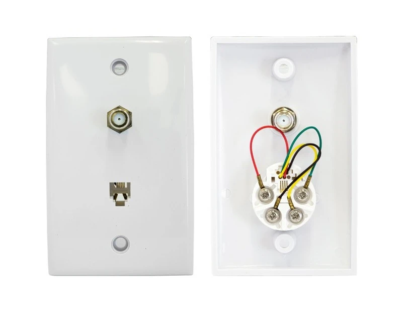 PR3870 TV Wall Plate With Telephone 6P4c- 'F' Socket To 'F' Socket 9328202023704  Front: 'F' Socket; 6P4c Jack