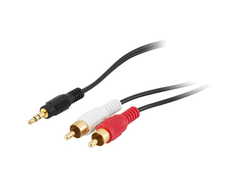 PRO2 LA1051  1M 3.5Mm Plug To 2 X RCA Stereo Lead  Gold Plated Plugs  1M 3.5MM PLUG TO 2 X RCA