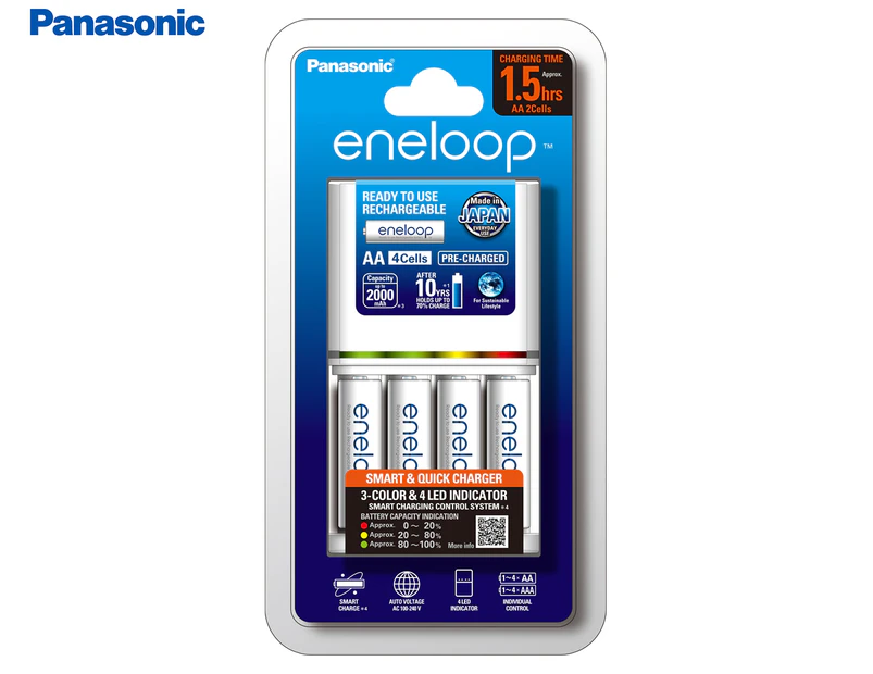 Panasonic Eneloop 2Hr Standard AA/AAA Quick Battery Charger w/ 4x AA Batteries