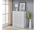 High Gloss Finish 6 Drawers Tallboy with Chorme Handles White