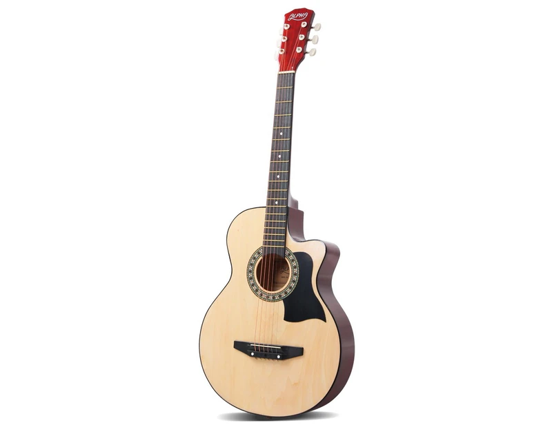 Alpha 38 Inch Acoustic Guitar Wooden Folk Classical Cutaway Strings Bag Natural