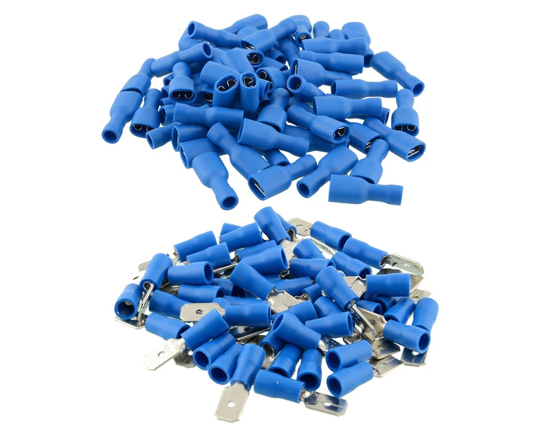 Blue Fully Insulated Spade Electrical Crimp Connector Terminal Kit 50-Pair
