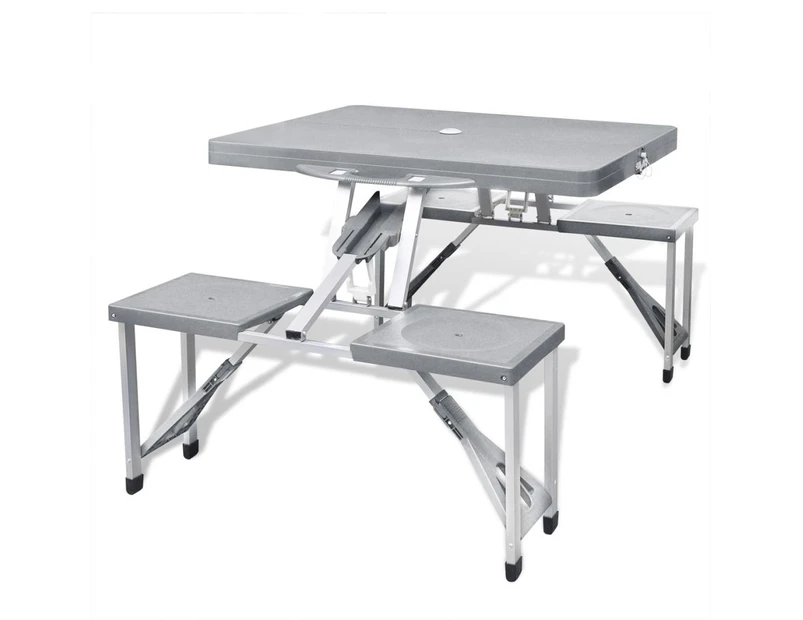 Foldable Camping Table Set with 4 Stools Aluminium Extra Light Grey