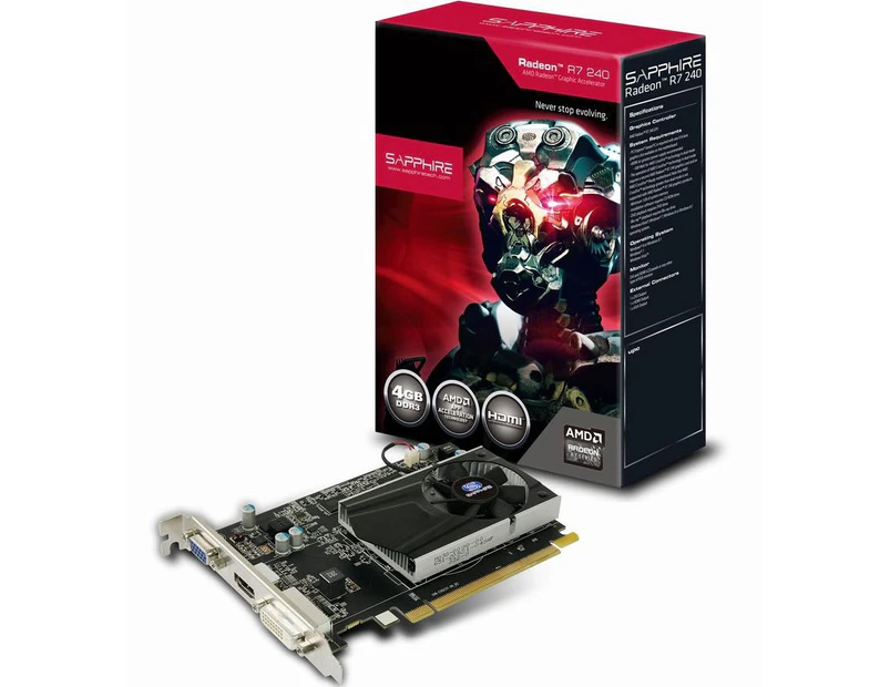 Sapphire AMD R7 250 4GB Video Card - Draw Power from PCI-E GDDR3 PCI-E DVI/HDMI/VGA 925MHz