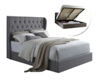 Istyle Wimbledon Queen Gas Lift Ottoman Storage Bed Frame Fabric Grey