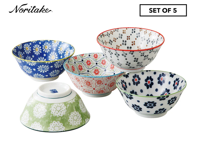 Noritake Set Of 5 Japanese Ceramic Goshiki 11.5cm Bowl - Multi