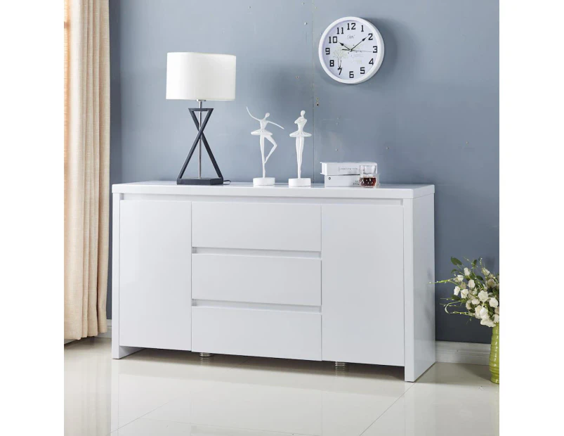 High Gloss White Buffet Sideboard with 3 Drawers