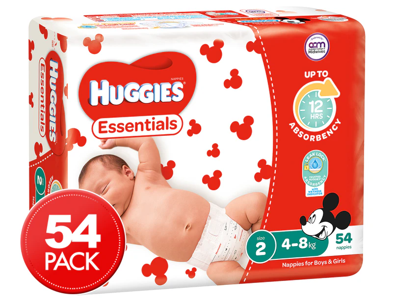 Huggies Essentials Nappies Infant Size 2 4-8kg Nappies 54pk