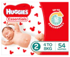 Huggies Essentials Nappies Infant Size 2 4-8kg Nappies 54pk