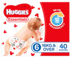 Huggies Essentials Nappies Junior Size 6 16kg+ Nappies 40pk