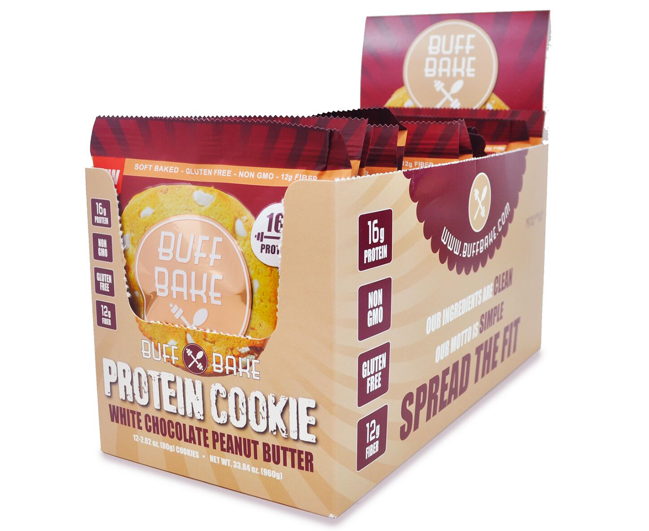 12 x Buff Bake Protein Cookie White Chocolate Peanut Butter 80g