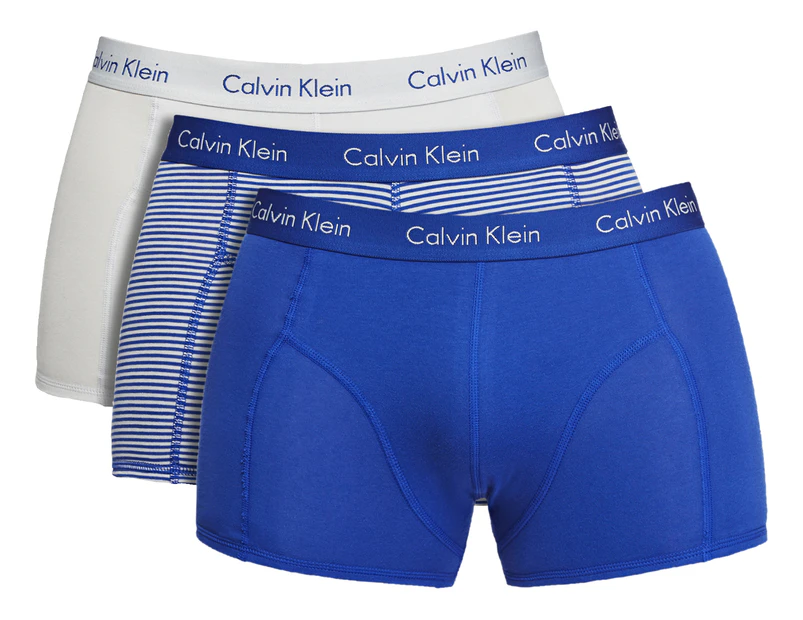 Calvin Klein Men's Elements Comfort Fit Trunks 3-Pack - Amplified Blue/Pearl/Mark Stripe