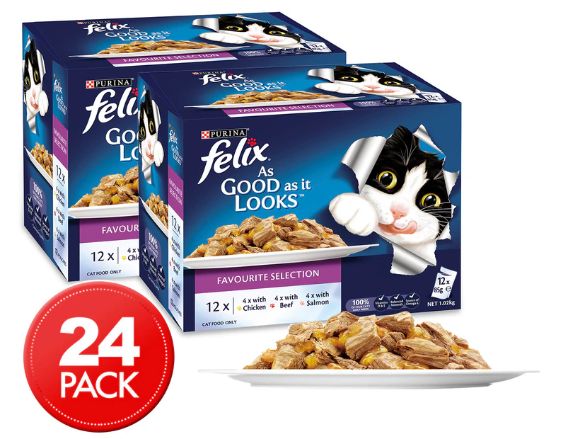 2 x Felix As Good As It Gets Favourite Selection Cat Food Chicken/Beef/Salmon 85g