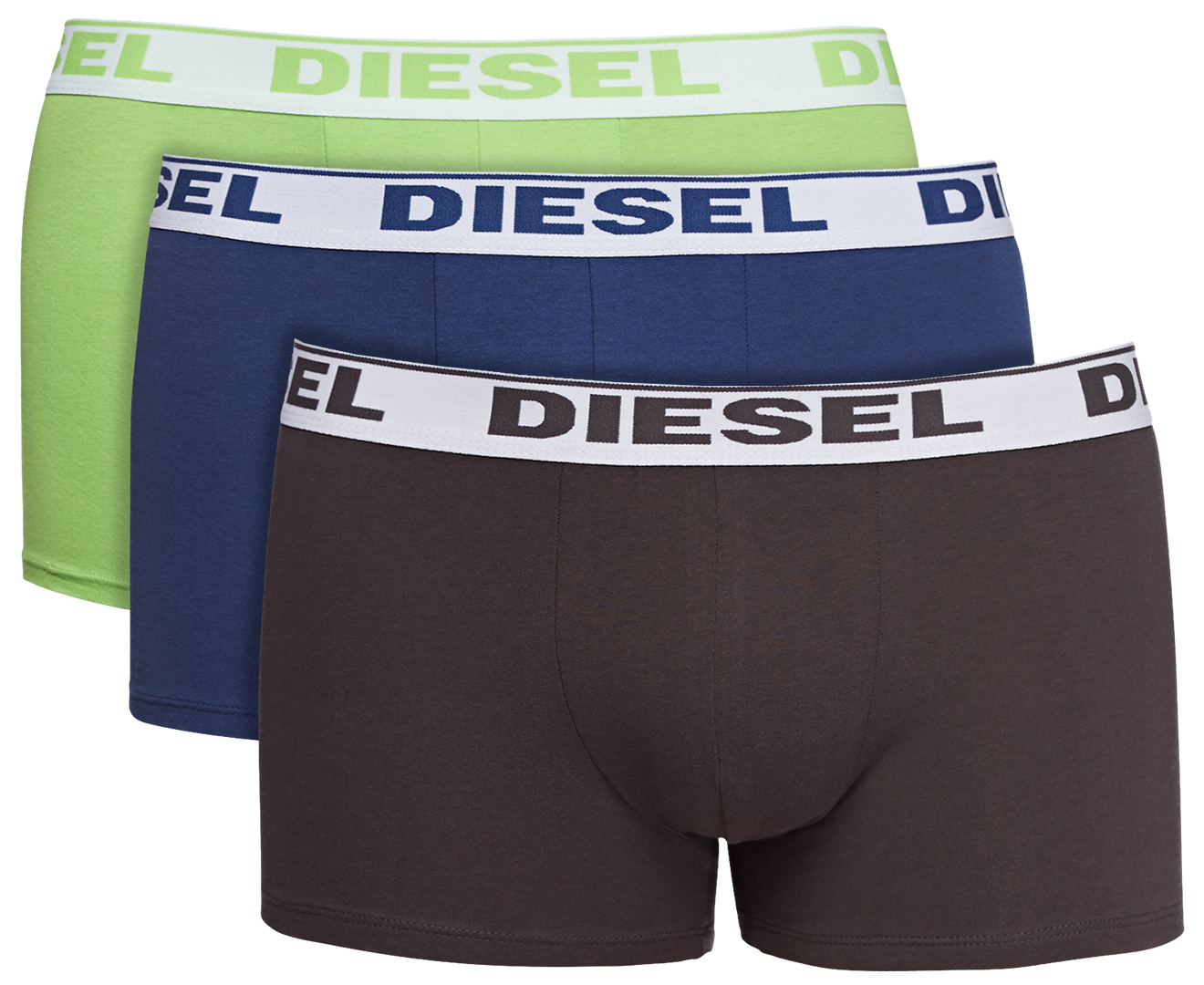 Diesel Men's Fresh & Bright Boxer Trunk 3-Pack - Black/Green/Blue ...