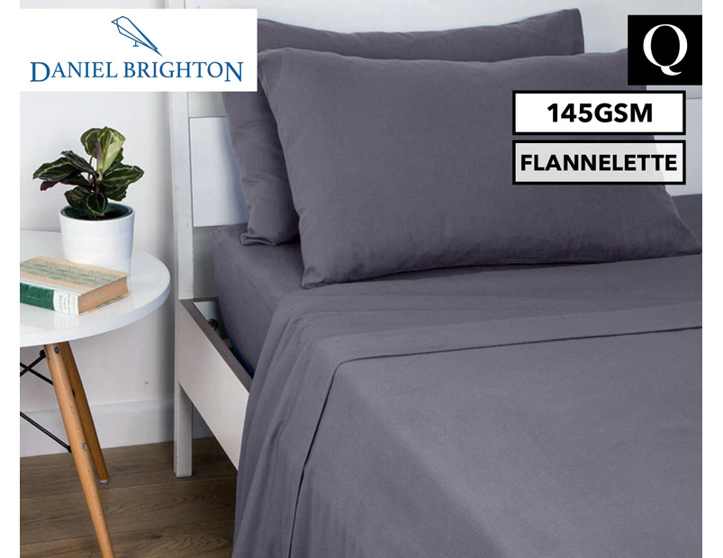 Daniel Brighton Flannelette Queen Bed 145GSM Sheet Set - Dark Grey