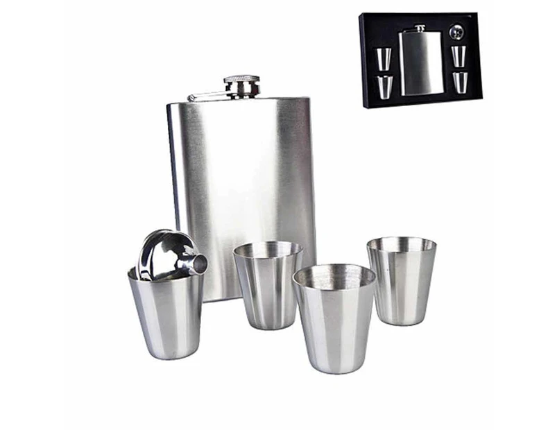 LatestBuy Stainless Steel Hip Flask w/ Shot Glasses