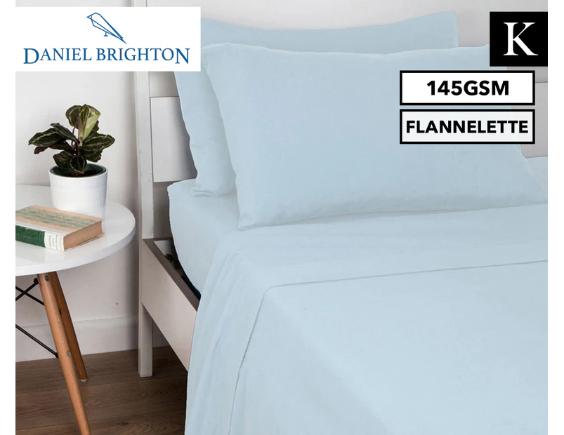 Daniel Brighton Flannelette King Bed 145GSM Sheet Set - Pale Blue