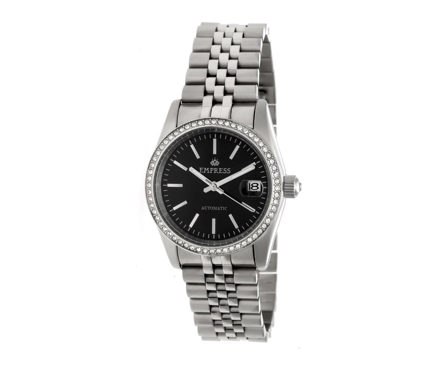 Empress Constance Automatic Bracelet Watch w/Date - Silver/Black/Silver