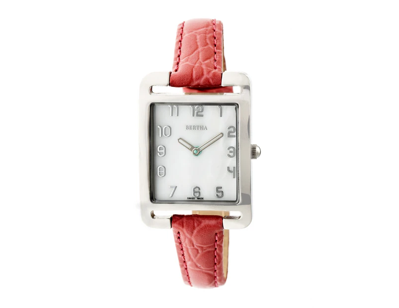Bertha Marisol Swiss MOP Leather-Band Watch - Coral