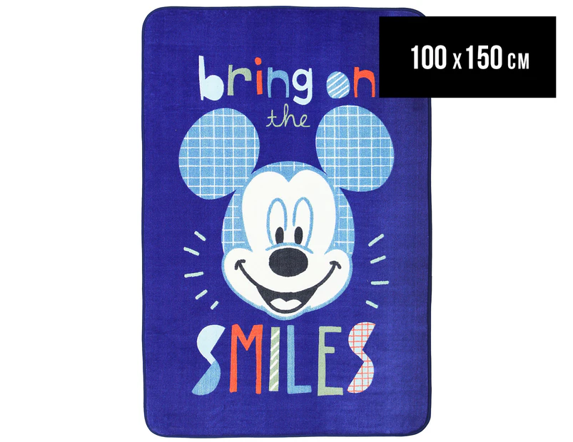 Castle Kids 100x150cm Mickey Mouse Bring On The Smiles Rug - Blue/Multi