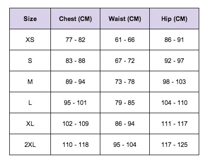 Reebok Bra Size Chart