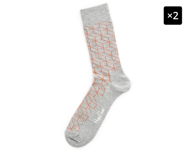 2 x Happy Socks Men's EU Size 41-46 Optic Socks - Grey/Orange
