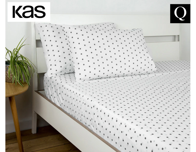 KAS Squares Queen Bed Sheet Set - White/Black