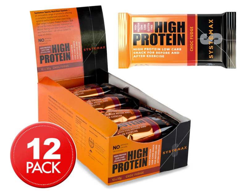 12 x Systemax High Protein Bars Choc Fudge 32g