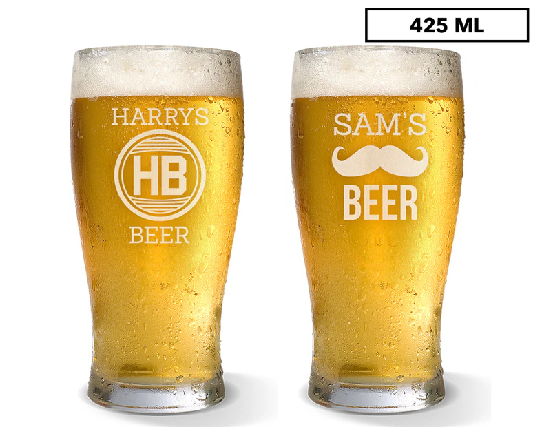 2 x Personalised Standard Beer Glass 425mL