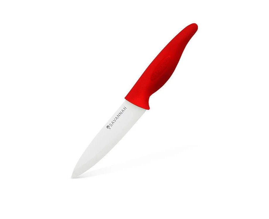 Savannah Ceramic Prep Knife & Sheath White Red 13cm Blade 25x4x2cm