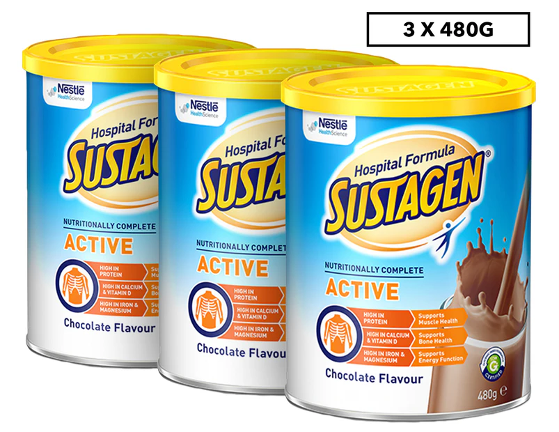 3 x Sustagen Hospital Formula Active Chocolate Flavour 480g 