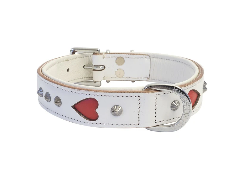 Bad Love White Leather & Red Dog Collar
