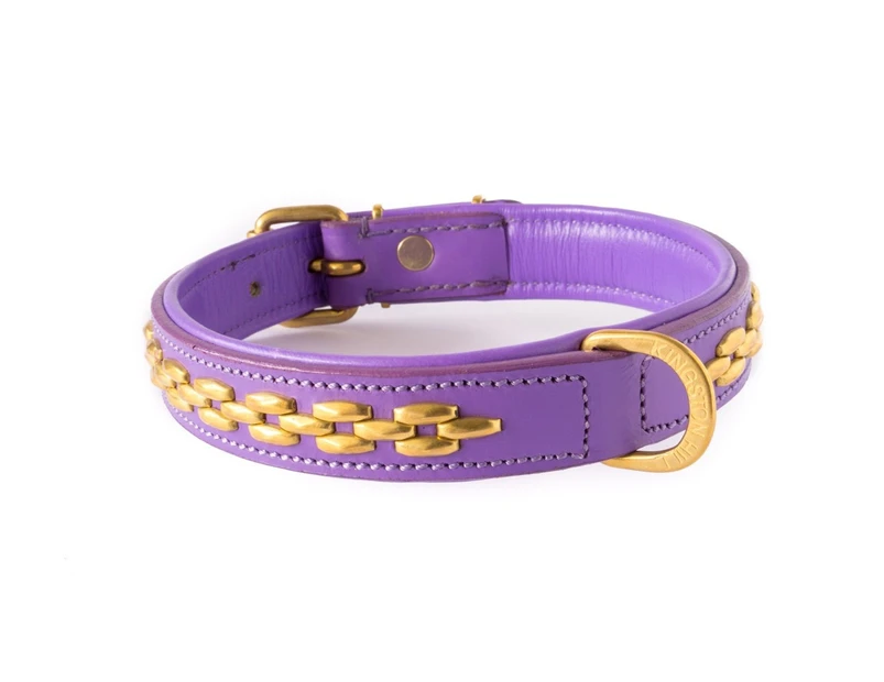 Royal Lavender Purple Leather & Brass Dog Collar