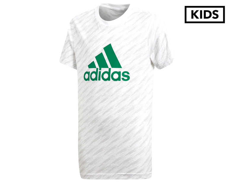 Adidas Boys' Logo Tee - White/Grey Two/Bold Green