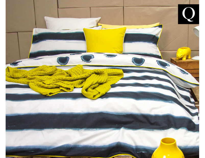 Ardor Mizu Reversible Queen Bed Quilt Cover Set - Indigo