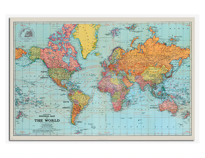 Retro General Map Of The World Poster - 61.5 x 91 cm - Officially Licensed
