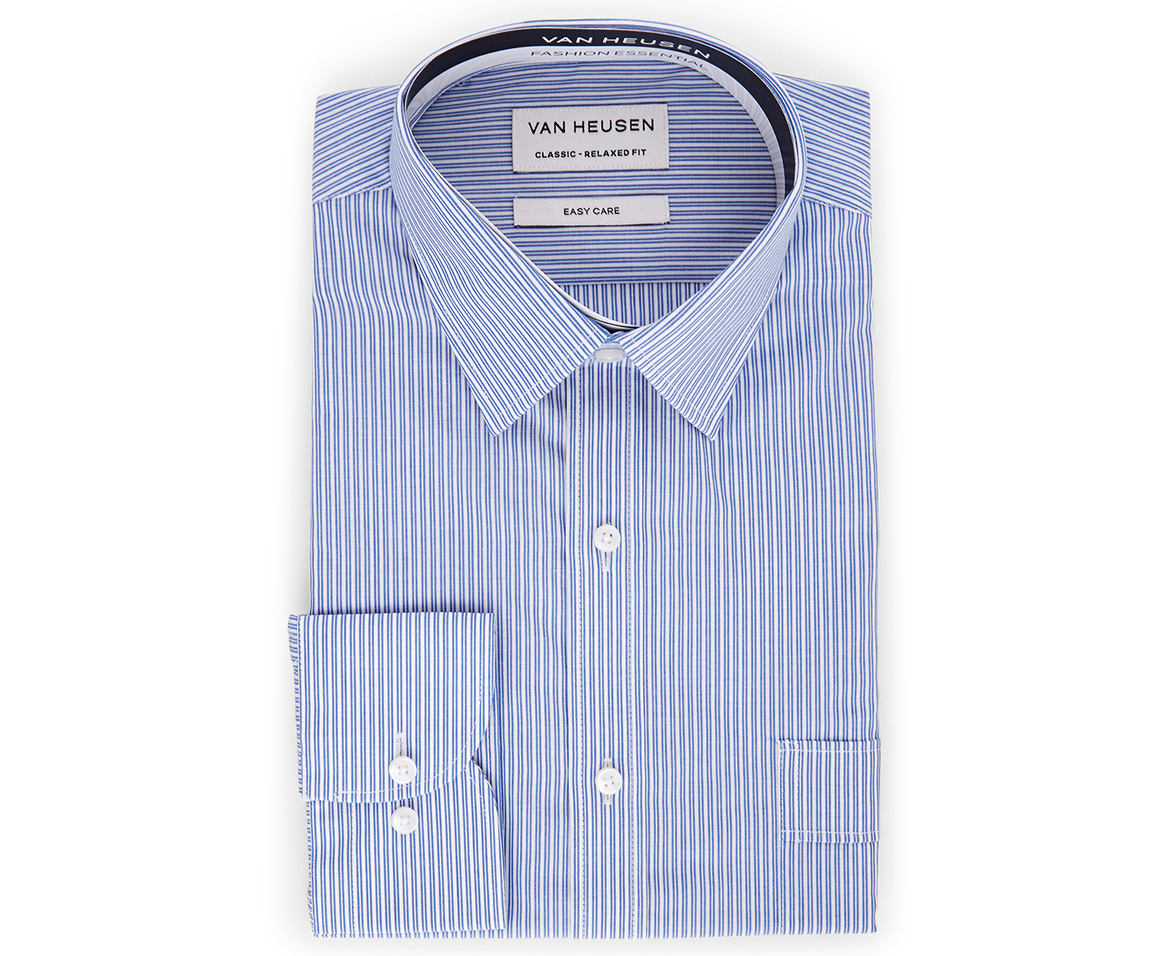 Van Heusen Men's Classic Relaxed Fit Shirt - Classic Blue Stripe ...