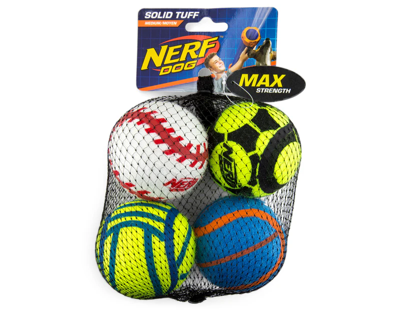 NERF Dog 6cm Solid Tuff Sports Ball 4-Pack - Multi