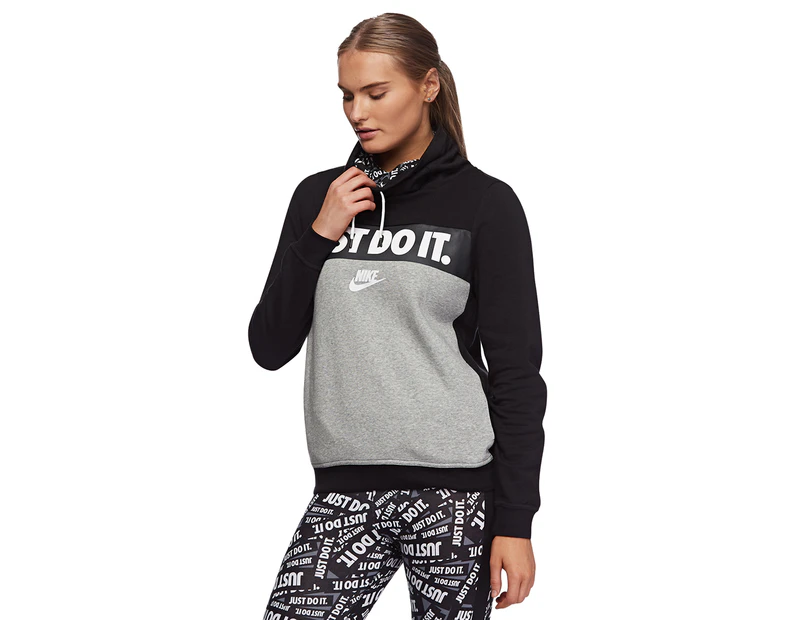 Nike Women's Sportswear Funnel Neck Top - Black/Grey Heather
