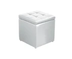 PU Leather Cube Ottoman Box Hinge Top Seat Storage White