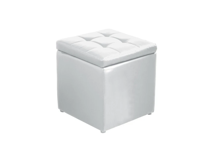 PU Leather Cube Ottoman Box Hinge Top Seat Storage White