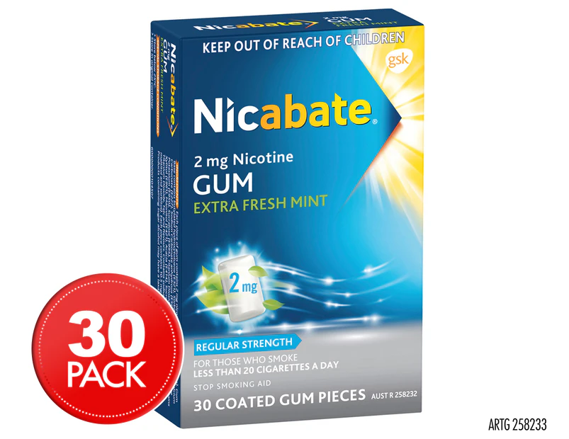 Nicabate 2mg Nicotine Extra Fresh Mint Chewing Gum 30pk