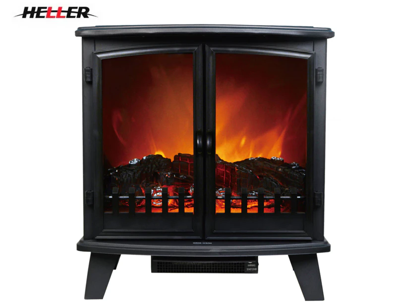 Heller 1800W Electric Double Door Fireplace Heater - Black HFH1800