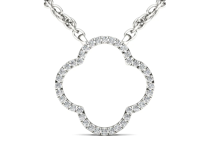 De Couer 9K White Gold 1/10 ct TDW  Diamond Clover Necklace