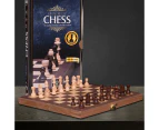 French Cut Wood Chess Set With Folding Board Case