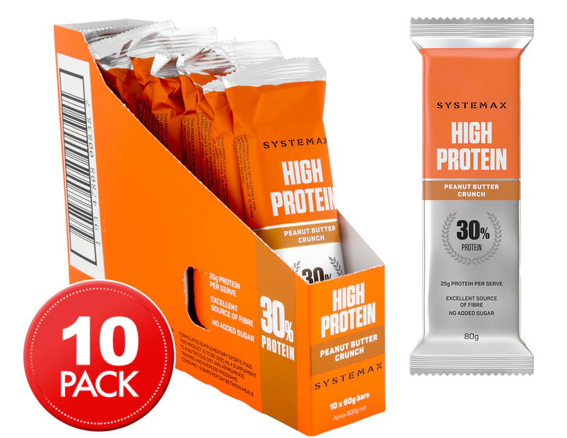10 x Systemax High Protein Peanut Butter Crunch Bar 80g