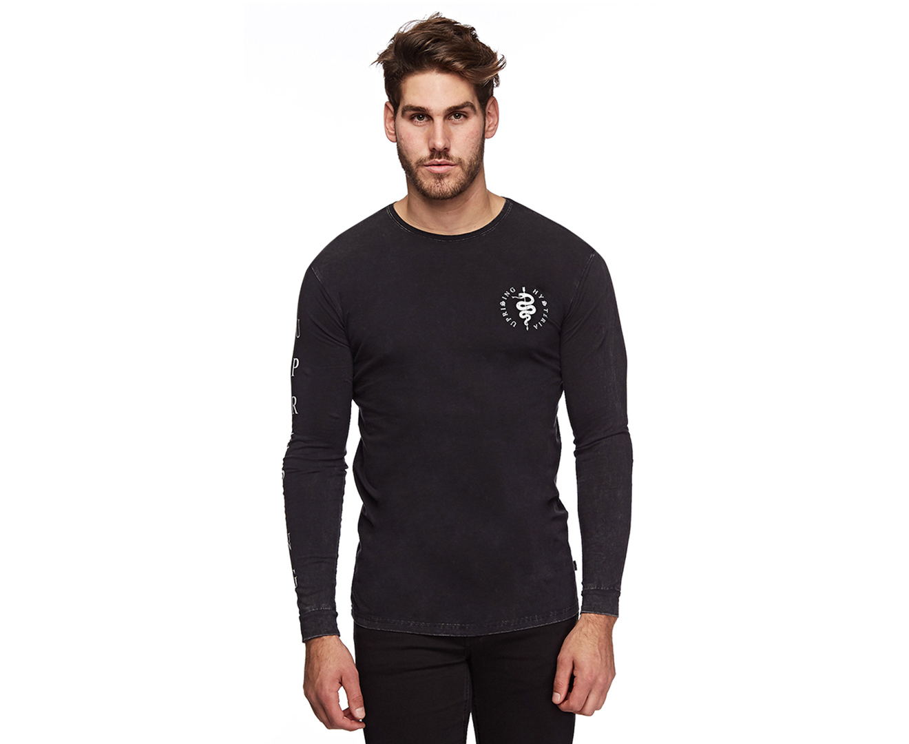 Silent Theory Men's Serpent Long Sleeve Tee - Washed Black | Catch.co.nz