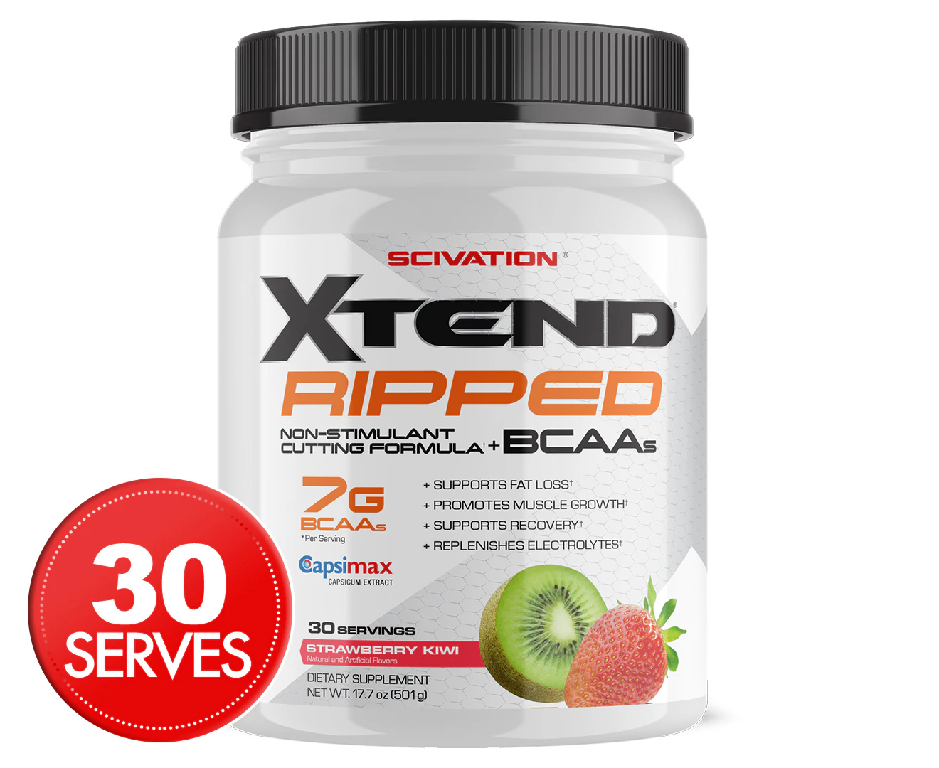 Scivation, Xtend Ripped, 7G BCAAs, Strawberry Kiwi Splash, 1.09 lbs (495 g)