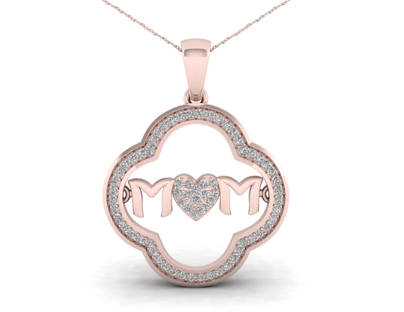 De Couer 9KT Rose Gold 1/5ct TDW Diamond Mom Heart Necklace (H-I, I2)
