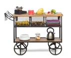 Retro Kitchen Trolley Island Storage Cart on Wheels with Wood Top